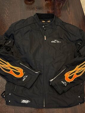 Orange County Choppers Men's XL Riding Jacket with Orange Flame Accents